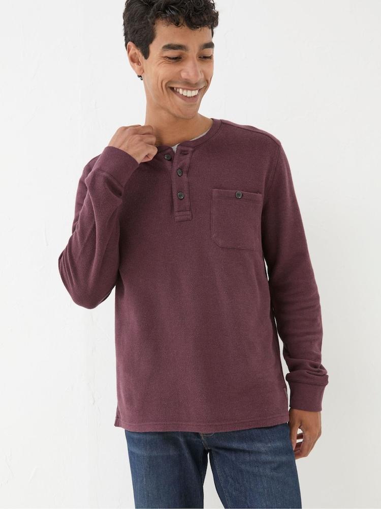Fat Face Burgundy Red Southbourne Long Sleeve Henley T-Shirt