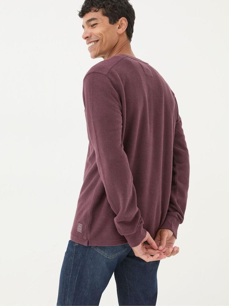 Fat Face Burgundy Red Southbourne Long Sleeve Henley T-Shirt