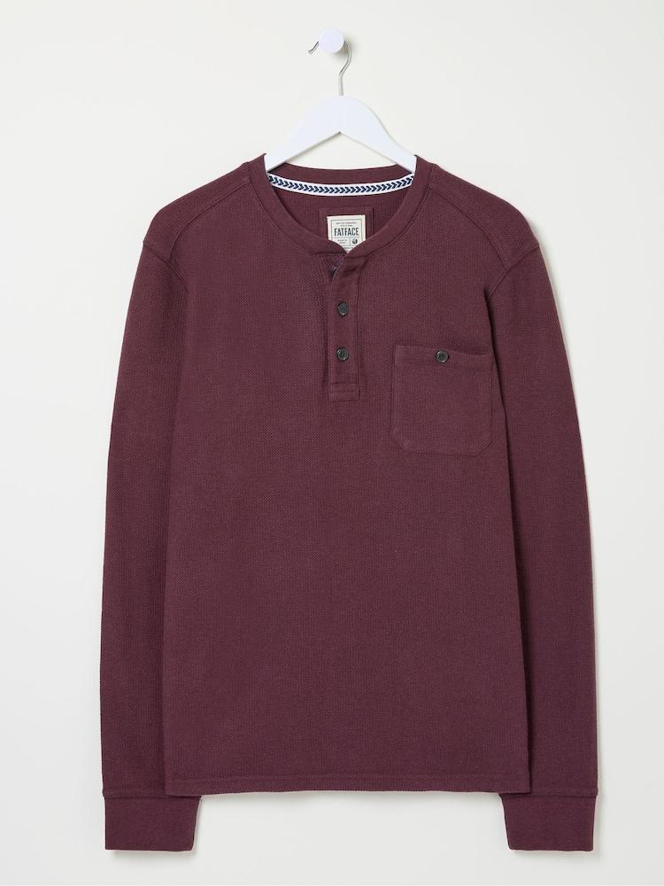 fat face Burgundy Red Southbourne Long Sleeve Henley T-Shirt