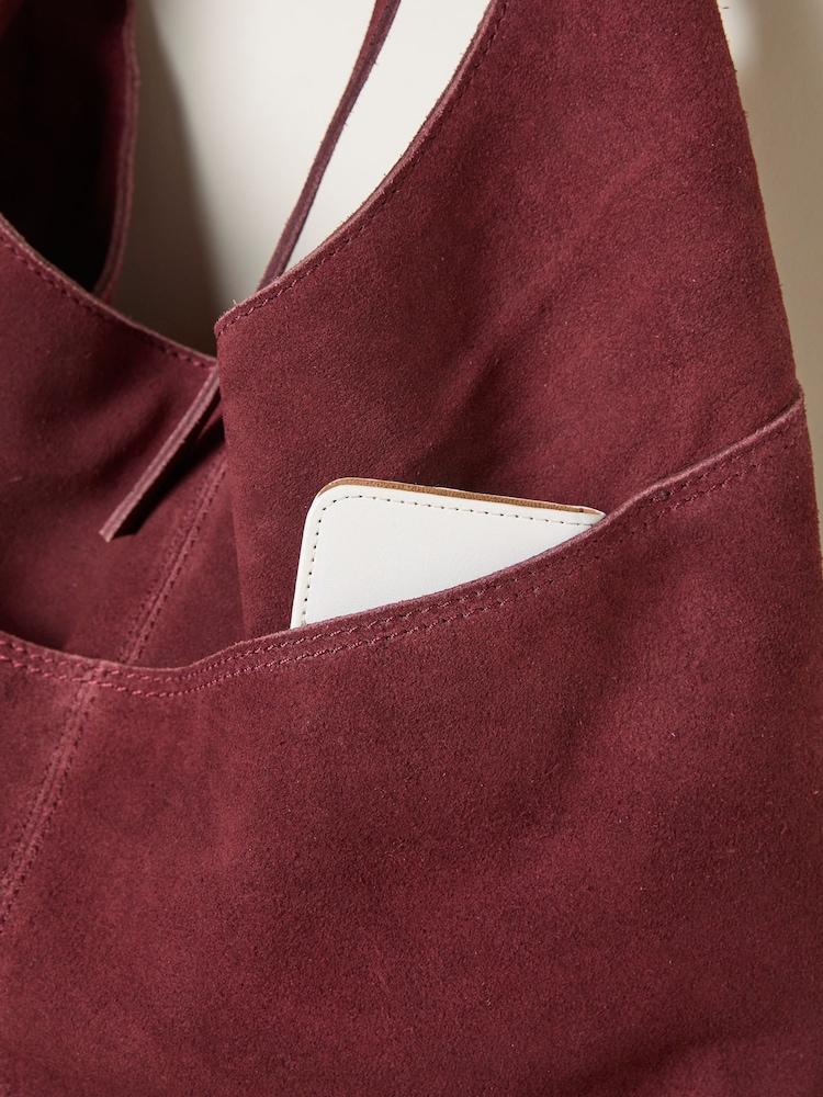 Fat Face Burgundy Red Suede Bow Handle Shoulder Bag