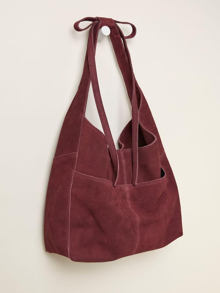 fat face Burgundy Red Suede Bow Handle Shoulder Bag
