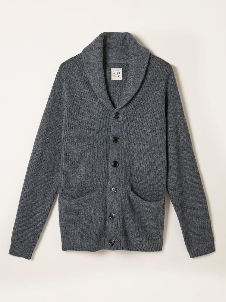 fat face Calder Charcoal Grey Shawl Collar Knitted Cardigan