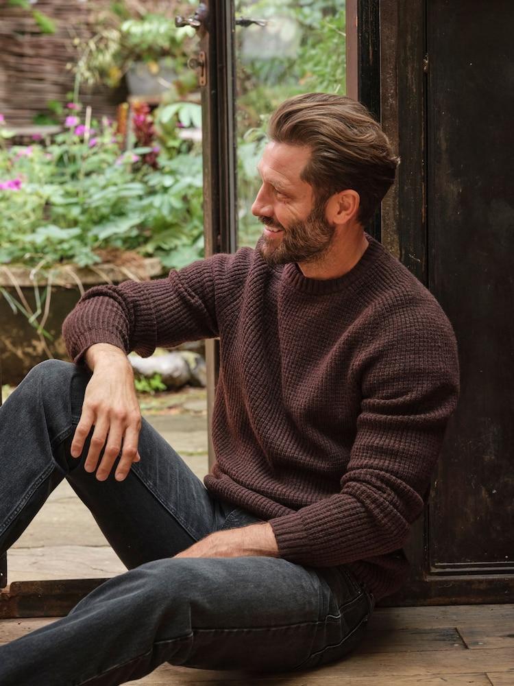 Fat Face Calder Chocolate Brown Crew Neck Knitted Jumper