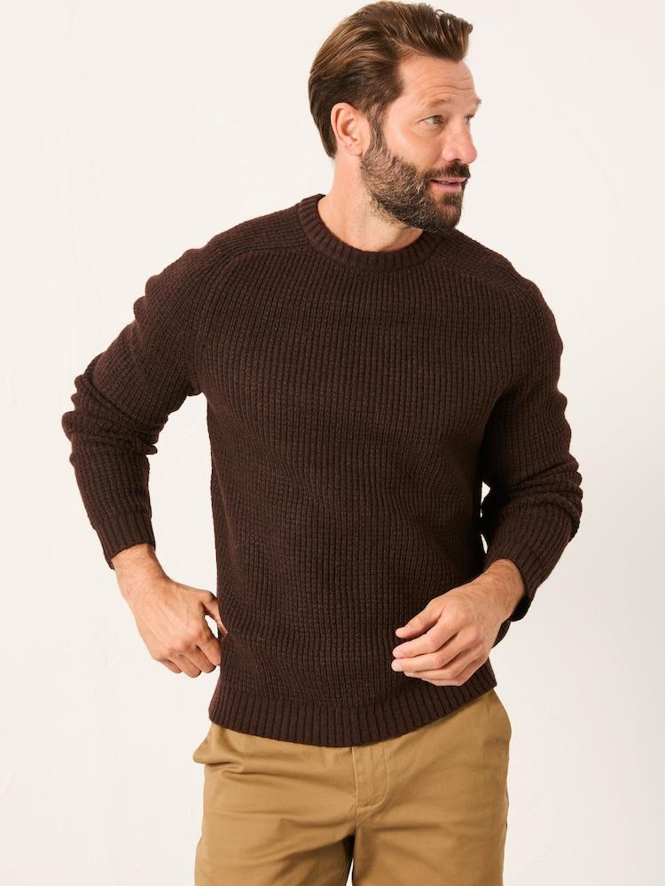 Fat Face Calder Chocolate Brown Crew Neck Knitted Jumper
