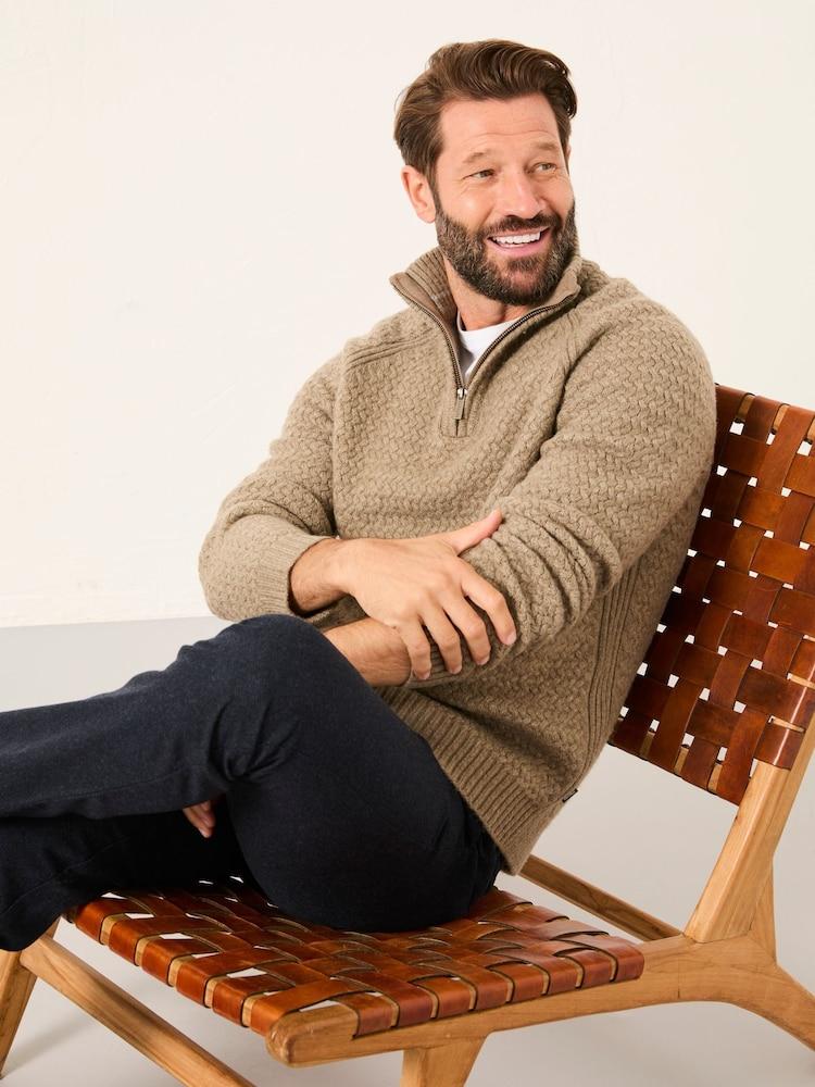 Fat Face Calder Dark Natural Half Neck Knitted Jumper