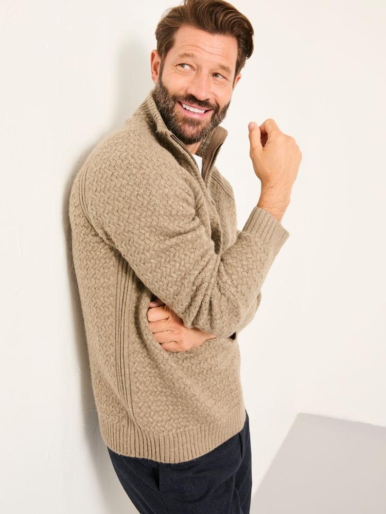 Fat Face Calder Dark Natural Half Neck Knitted Jumper