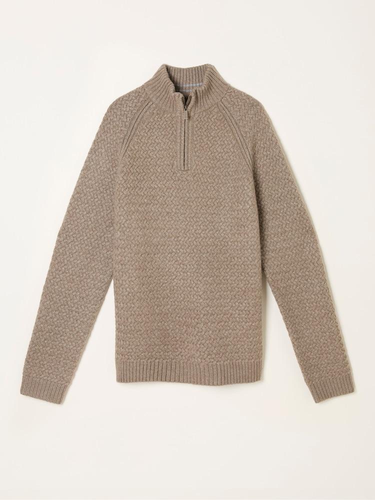 fat face Calder Dark Natural Half Neck Knitted Jumper