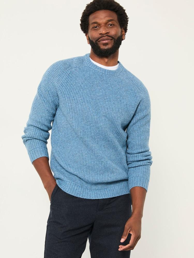 Fat Face Calder Light Vintage Blue Crew Neck Knitted Jumper