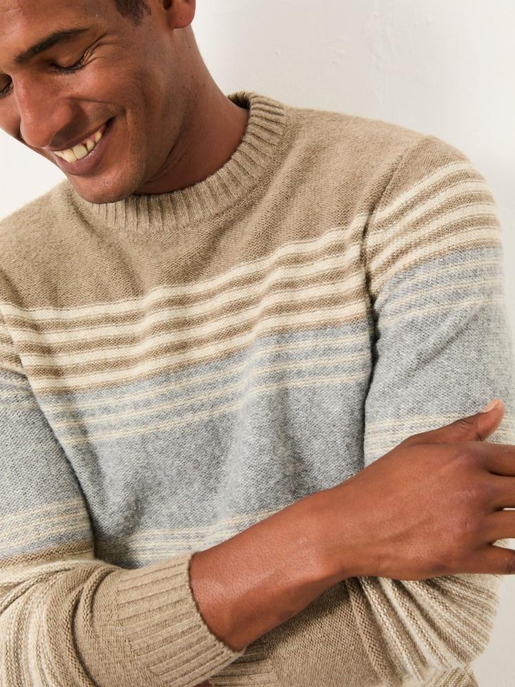 Fat Face Calder Natural Stripe Crew Neck Knitted Jumper