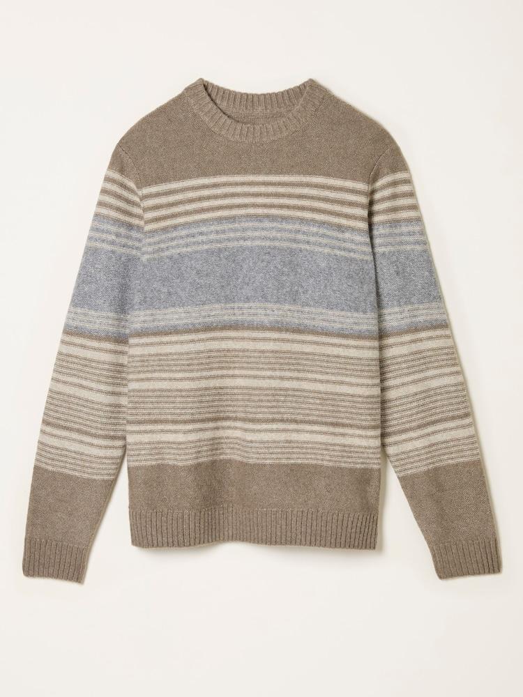 fat face Calder Natural Stripe Crew Neck Knitted Jumper