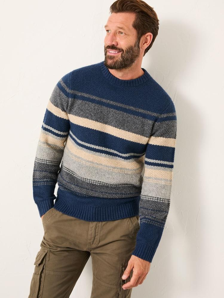 Fat Face Calder Navy Stripe Crew Neck Knitted Jumper