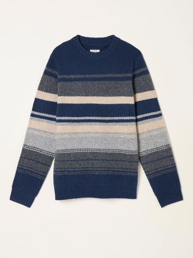 fat face Calder Navy Stripe Crew Neck Knitted Jumper