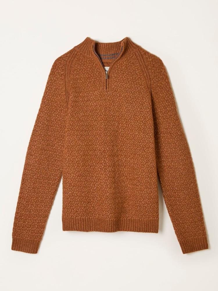 fat face Calder Rust Brown Half Neck Knitted Jumper