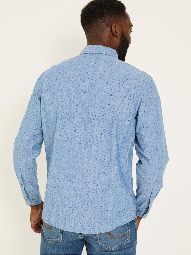Fat Face Chambray Blue Leaf Print Long Sleeve Shirt