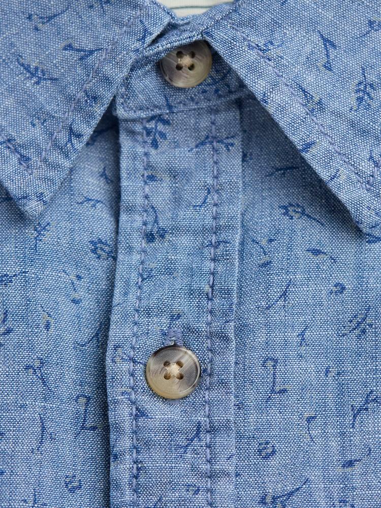 fat face Chambray Blue Leaf Print Long Sleeve Shirt