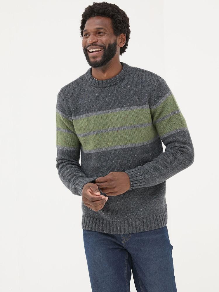 Fat Face Charcoal Grey Funtley Stripe Crew Neck Jumper