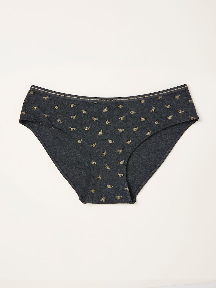 Fat Face Charcoal Grey Sparkle Bee Classic Knickers