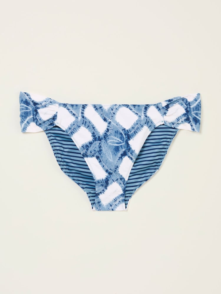 Fat Face Chesil Blue Leaf Print Ruched Bikini Bottoms