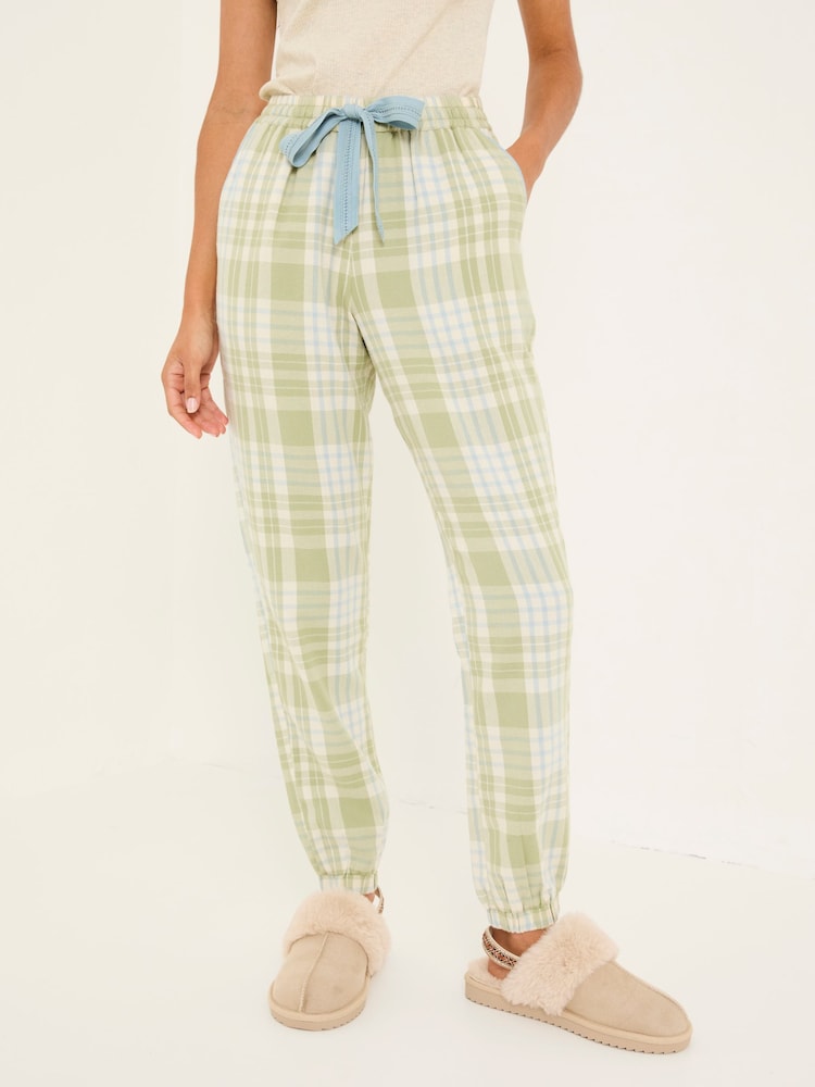 Fat Face Cora Green 100% Cotton Check Pyjama Bottoms