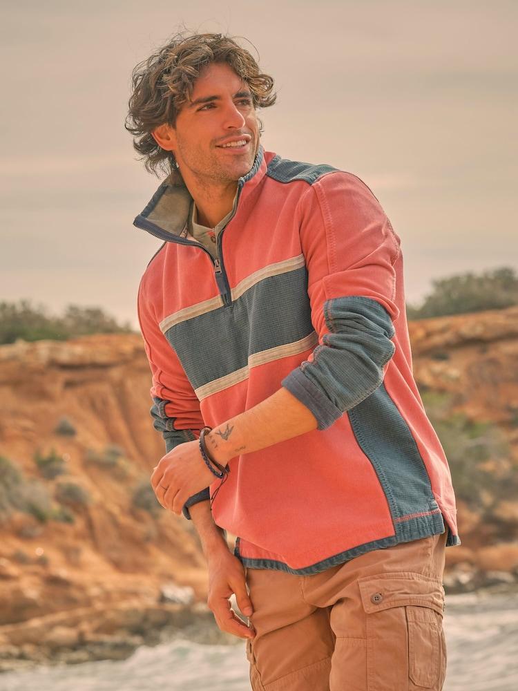 Fat Face Coral Pink 100% Cotton Airlie Panel Quarter Zip Sweat Top