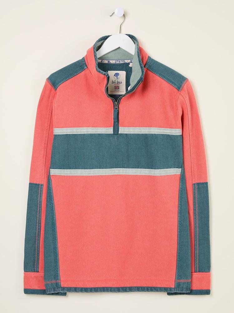 fat face Coral Pink 100% Cotton Airlie Panel Quarter Zip Sweat Top