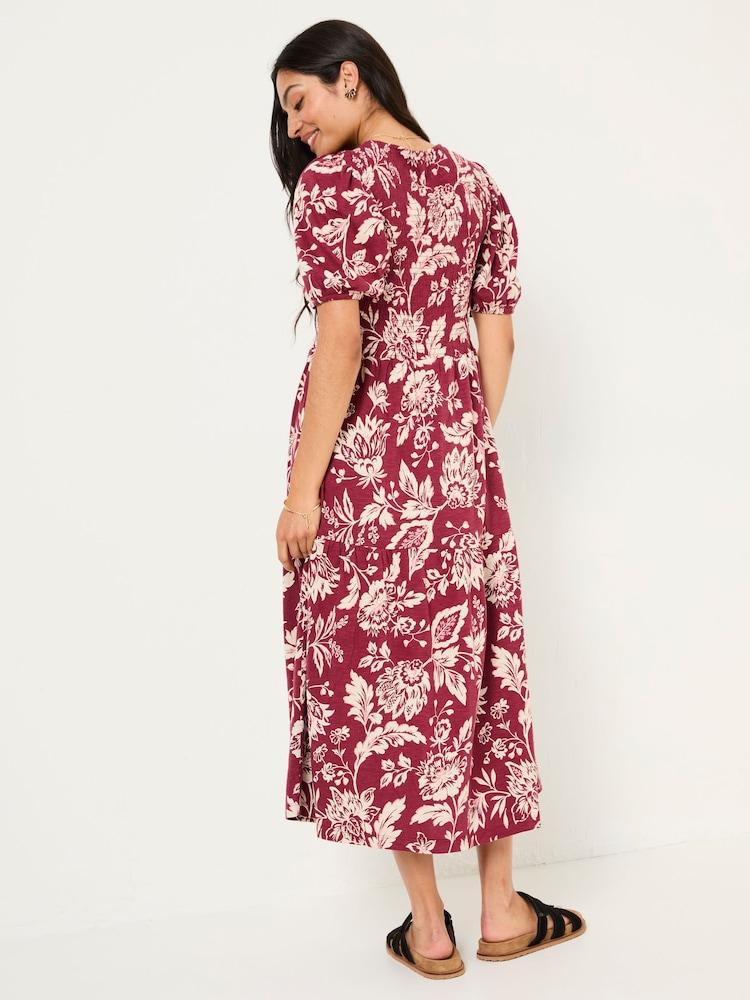 Fat Face Danielle Burgundy Red Brush Floral Midi Dress