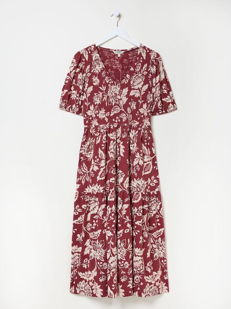 fat face Danielle Burgundy Red Brush Floral Midi Dress