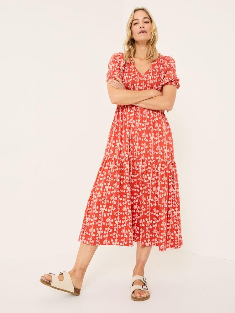 Fat Face Danielle Burnt Orange Painted Bloom Midi Dress