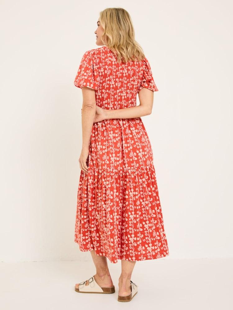 Fat Face Danielle Burnt Orange Painted Bloom Midi Dress