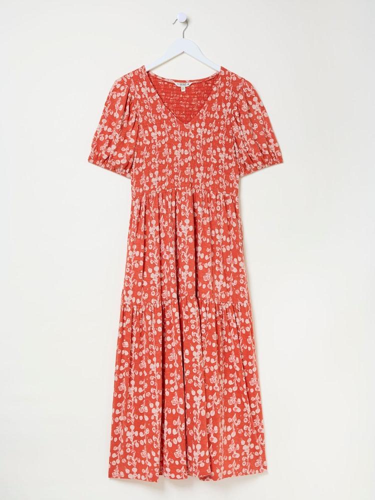 fat face Danielle Burnt Orange Painted Bloom Midi Dress