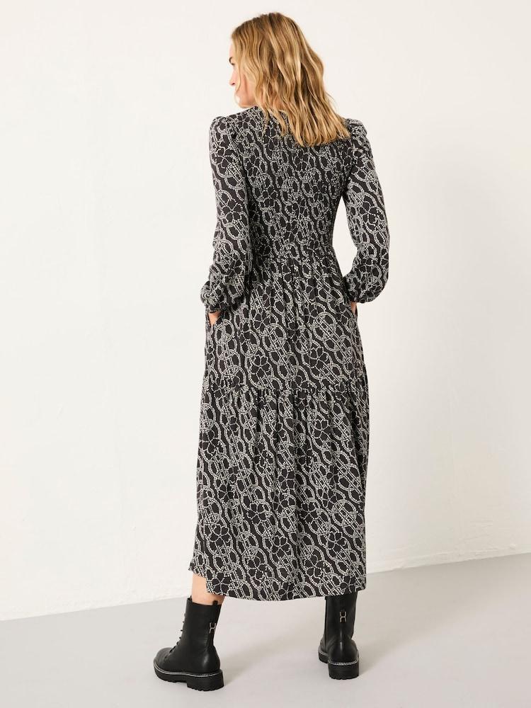 Fat Face Danielle Graphite Grey Texture Floral Regular Midi Jersey Dress