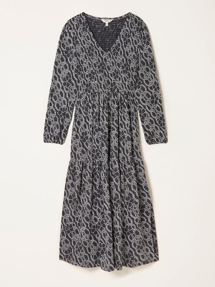 fat face Danielle Graphite Grey Texture Floral Regular Midi Jersey Dress