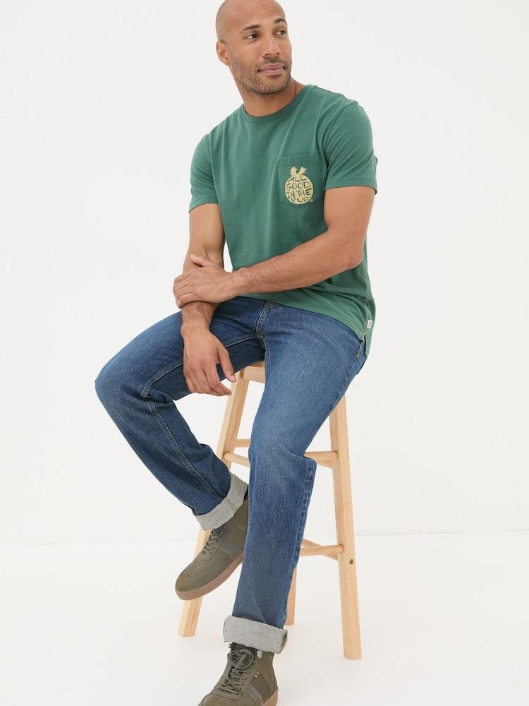 Fat Face Dark Green All Good In The Pud 100% Cotton T-Shirt