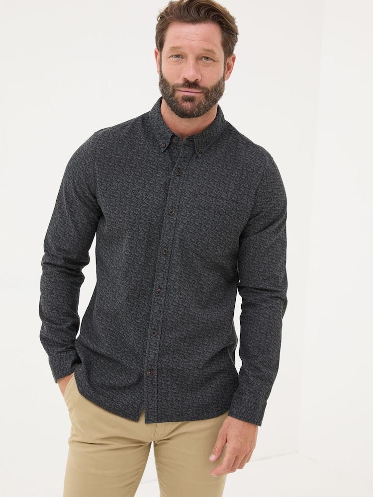 Fat Face Dark Grey Long Sleeve Leaf Print 100% Cotton Shirt