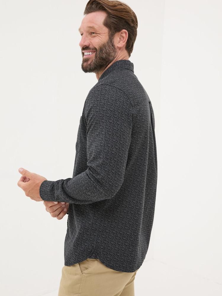 Fat Face Dark Grey Long Sleeve Leaf Print 100% Cotton Shirt