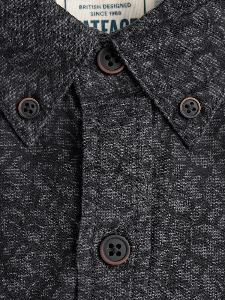 fat face Dark Grey Long Sleeve Leaf Print 100% Cotton Shirt