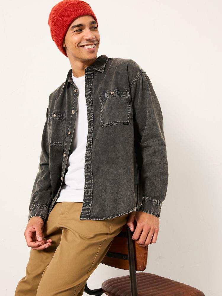 Fat Face Dark Grey Long Sleeve Relaxed Fit Garment Dye Utility Shirt