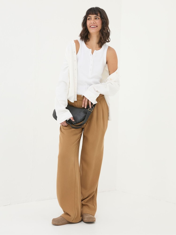 Fat Face Dark Natural Ginger Wide Leg Drape Trousers