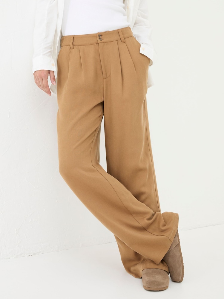 Fat Face Dark Natural Ginger Wide Leg Drape Trousers