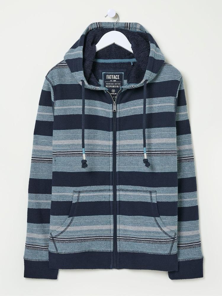 fat face Dark Navy Trescowe Fleece Zip Through 100% Cotton Hoodie