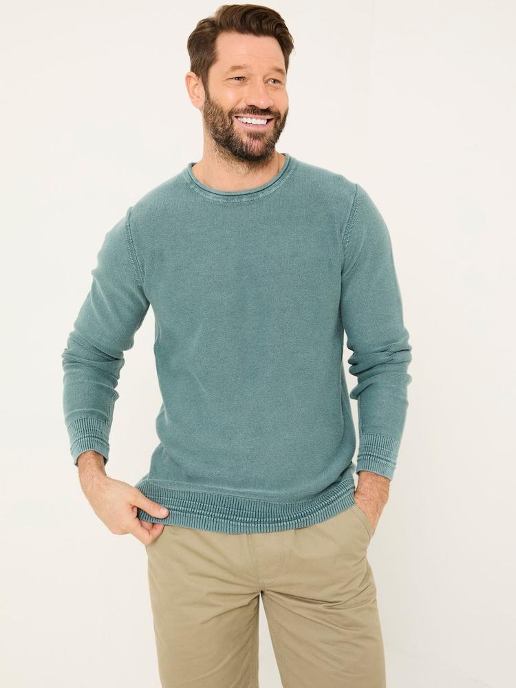 Fat Face Dark Teal Berwick Laundered Crew Neck Jumper
