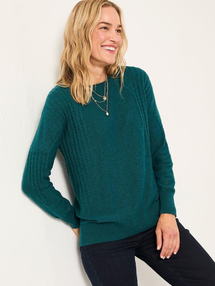 Fat Face Delphine Dark Teal Blue Fine Gauge V Neck Jumper