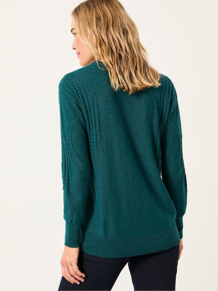 Fat Face Delphine Dark Teal Blue Fine Gauge V Neck Jumper