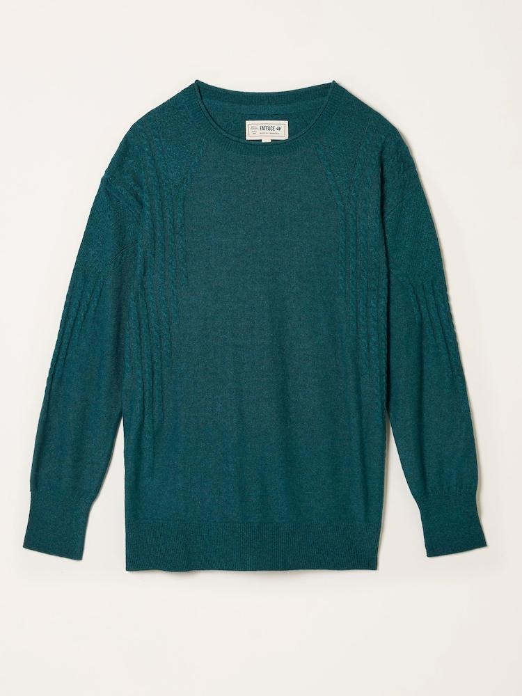 fat face Delphine Dark Teal Blue Fine Gauge V Neck Jumper