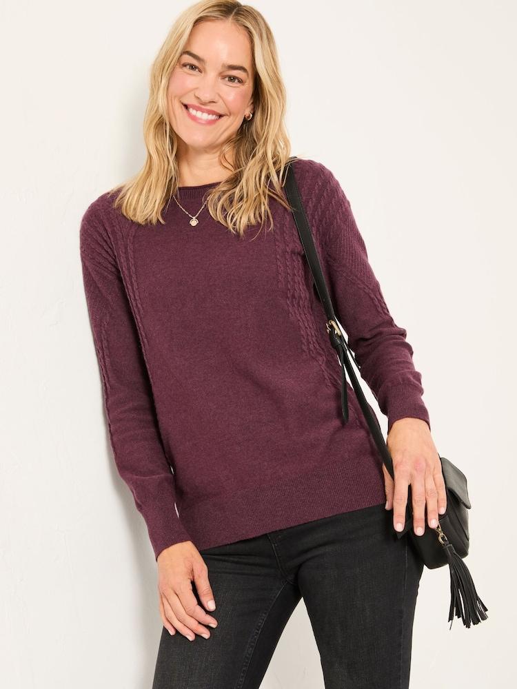 Fat Face Delphine Dusky Purple Fine Gauge V Neck Jumper