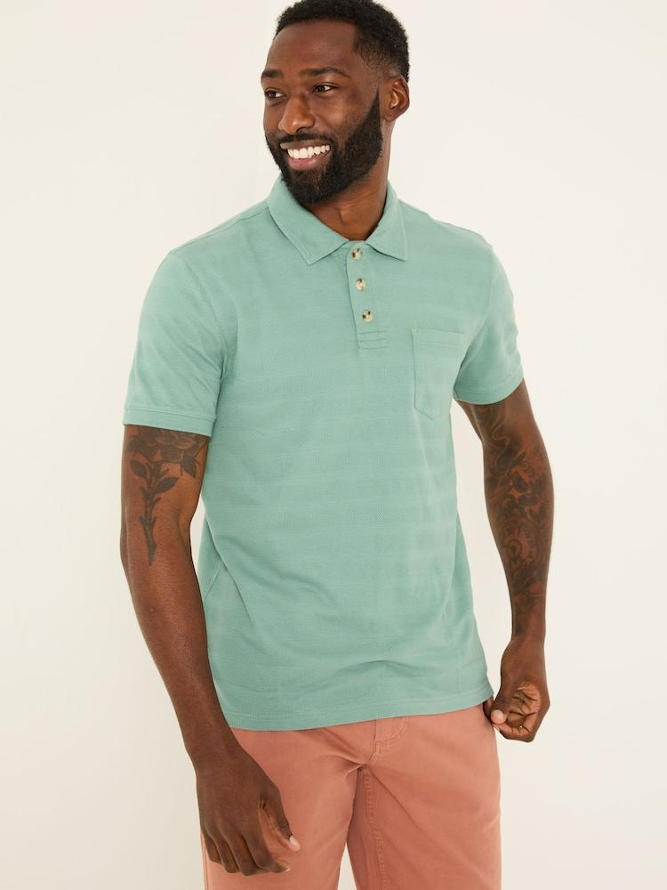 Fat Face Dusky Green 100% Cotton Jacquard Stripe Polo Shirt