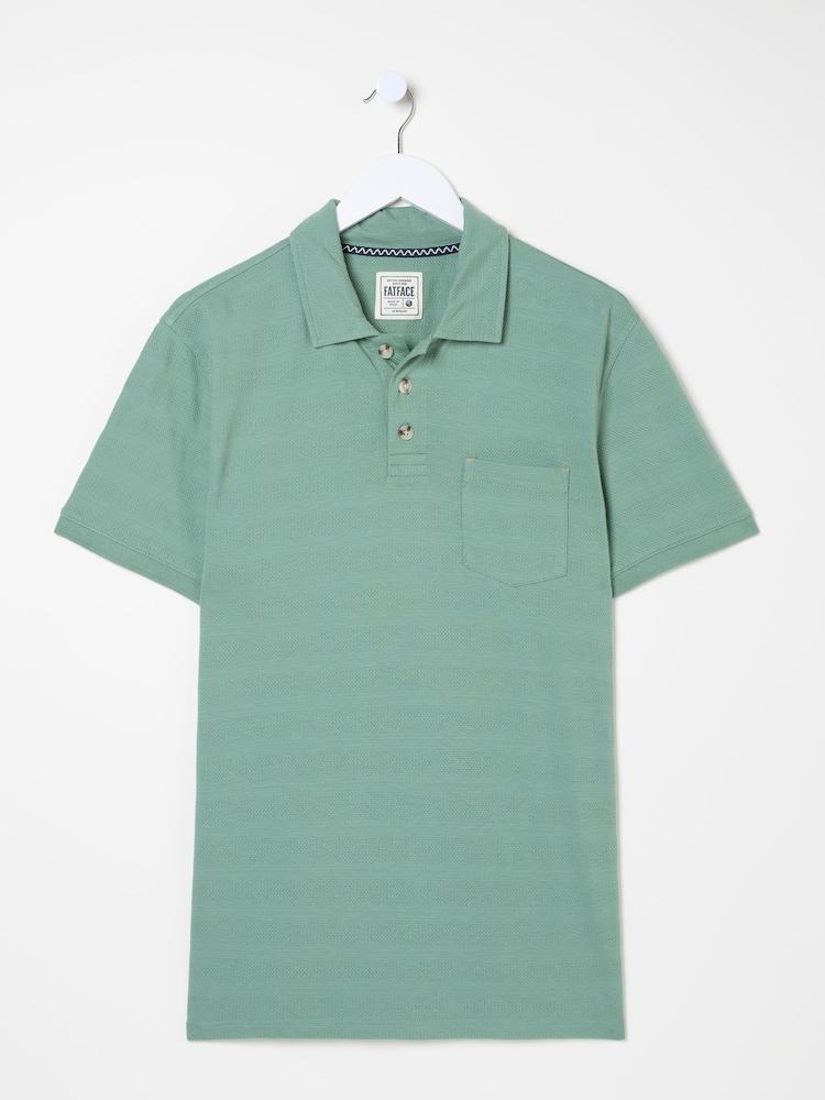 fat face Dusky Green 100% Cotton Jacquard Stripe Polo Shirt