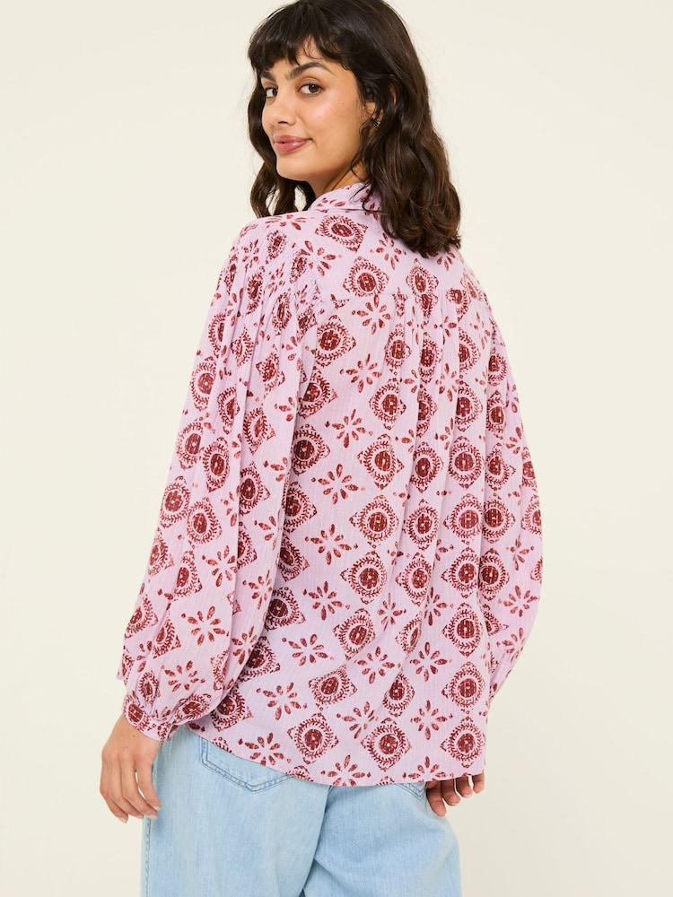 Fat Face Ebby Heather Purple Tile Patch Geo 100% Cotton Blouse