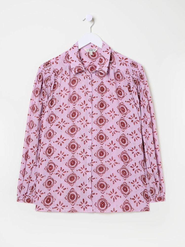 fat face Ebby Heather Purple Tile Patch Geo 100% Cotton Blouse