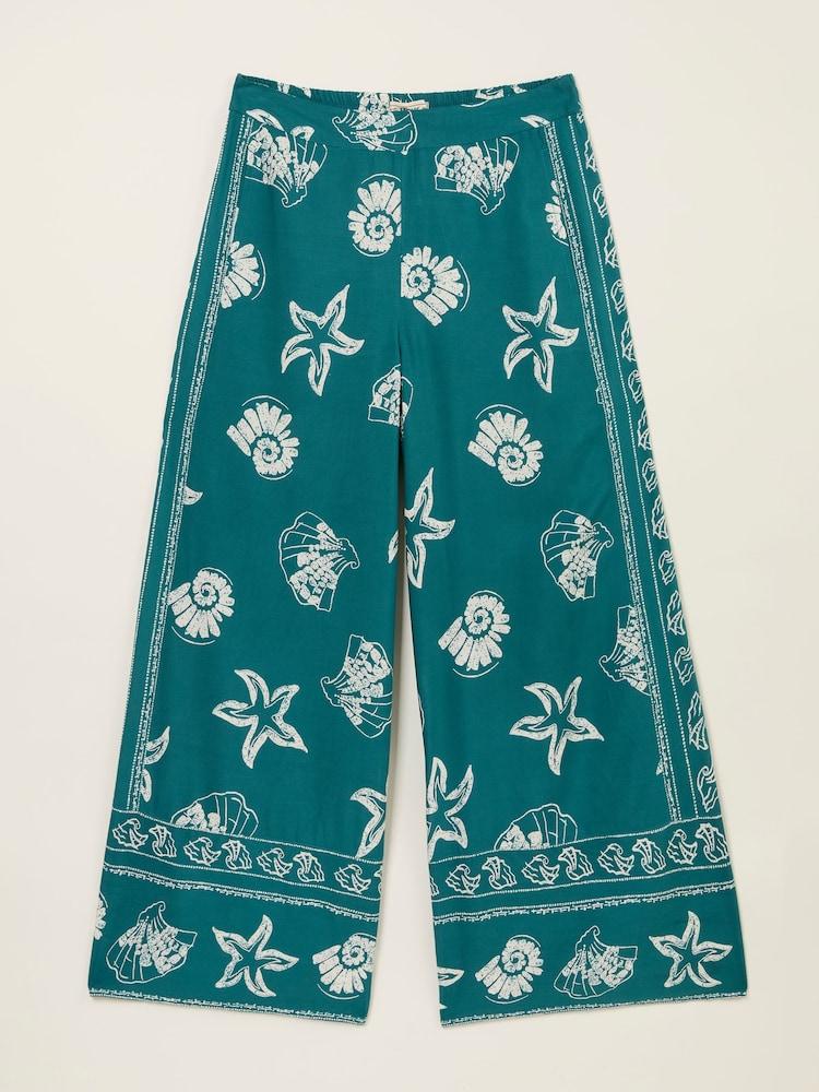 fat face Eliza Teal Blue Lino Shell Cropped Trousers
